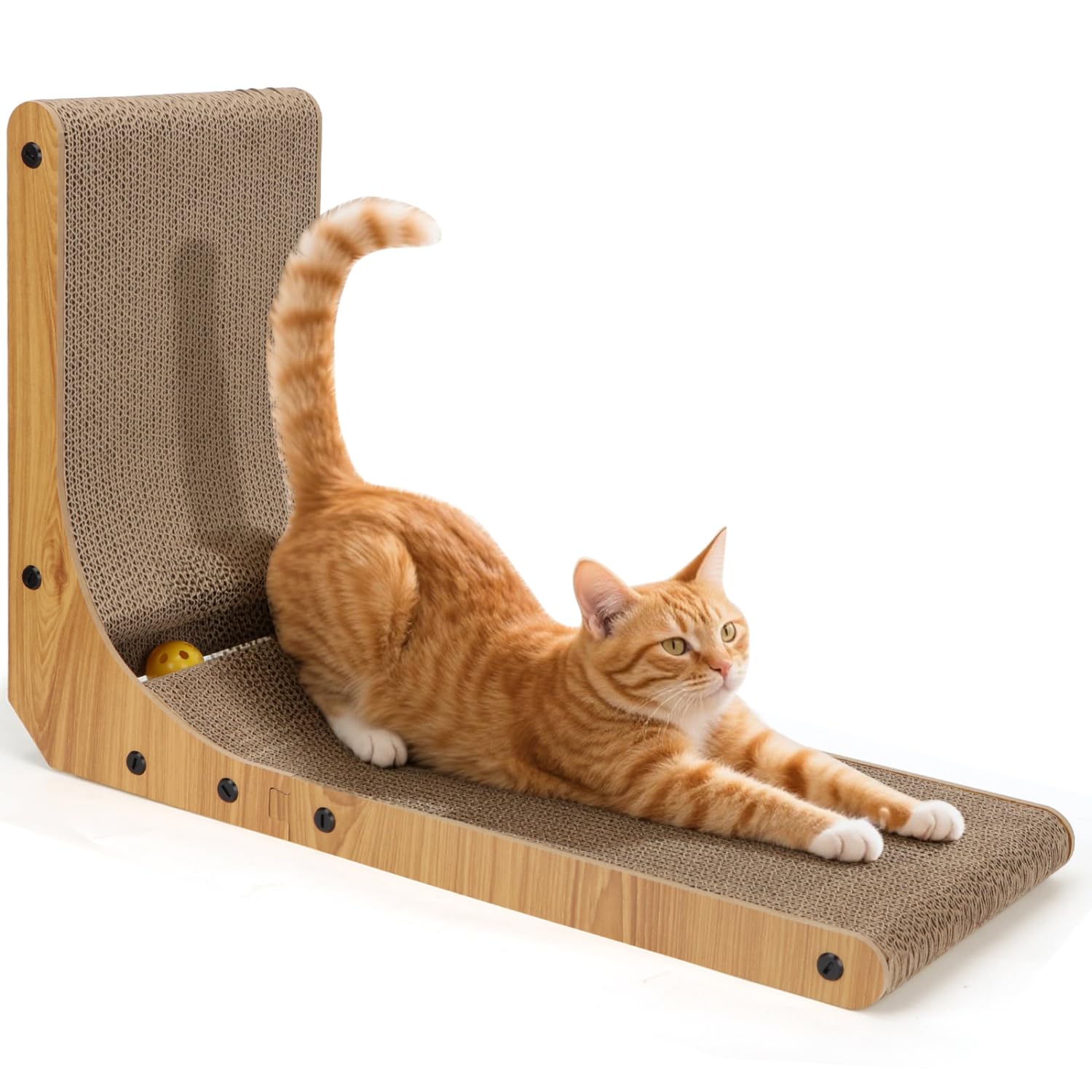 Nobleza Cardboard Cat Scratchers, 60cm Large Cat Scratching Board for Indoor Cats with Ball Toy, L Shape Vertical Scratcher for Wall and Corner, Durable Kitten Scratch Bed