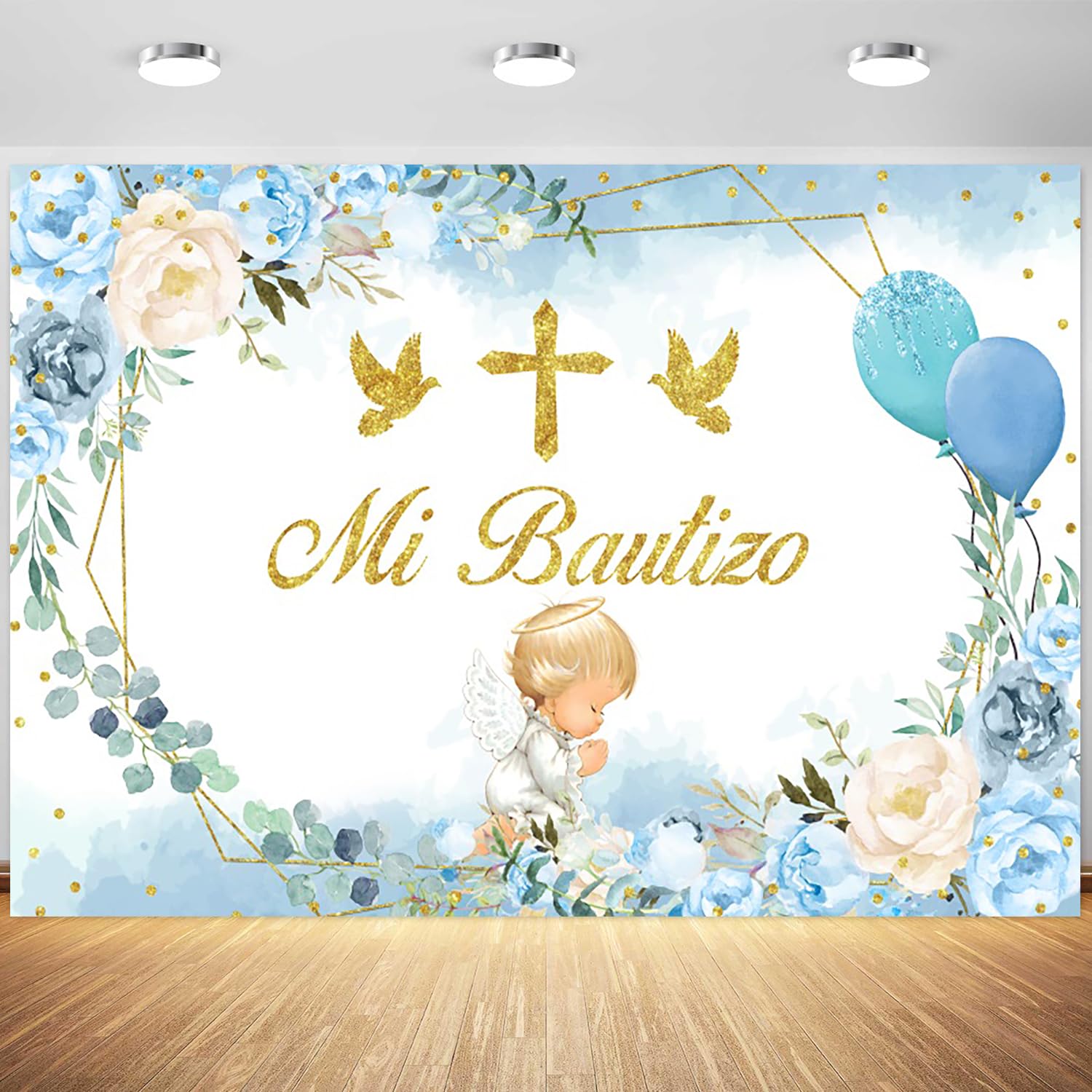 5x3ft Mi Bautizo Backdrop My Baptism First Holy Communion Christening Photography Background Baby Boys Shower Birthday Party Blue Banner Decorations