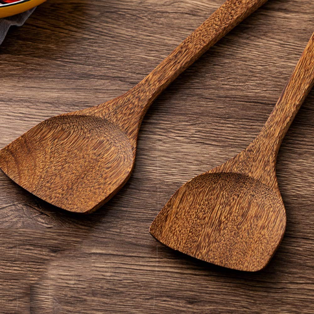 Spatule en bois pour la cuisson résistante aux hautes températures et antiadhésive, manche long