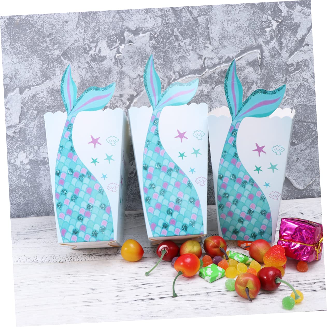 6/12 pezzi Scatole a forma di sirena per popcorn, contenori per dolci