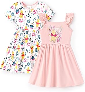 Frozen Princess Stitch Minnie Girl Dresses 2 Pack Ruffle Short Sleeve Soft Bamboo Viscose Summer Outfit Baby-Toddler