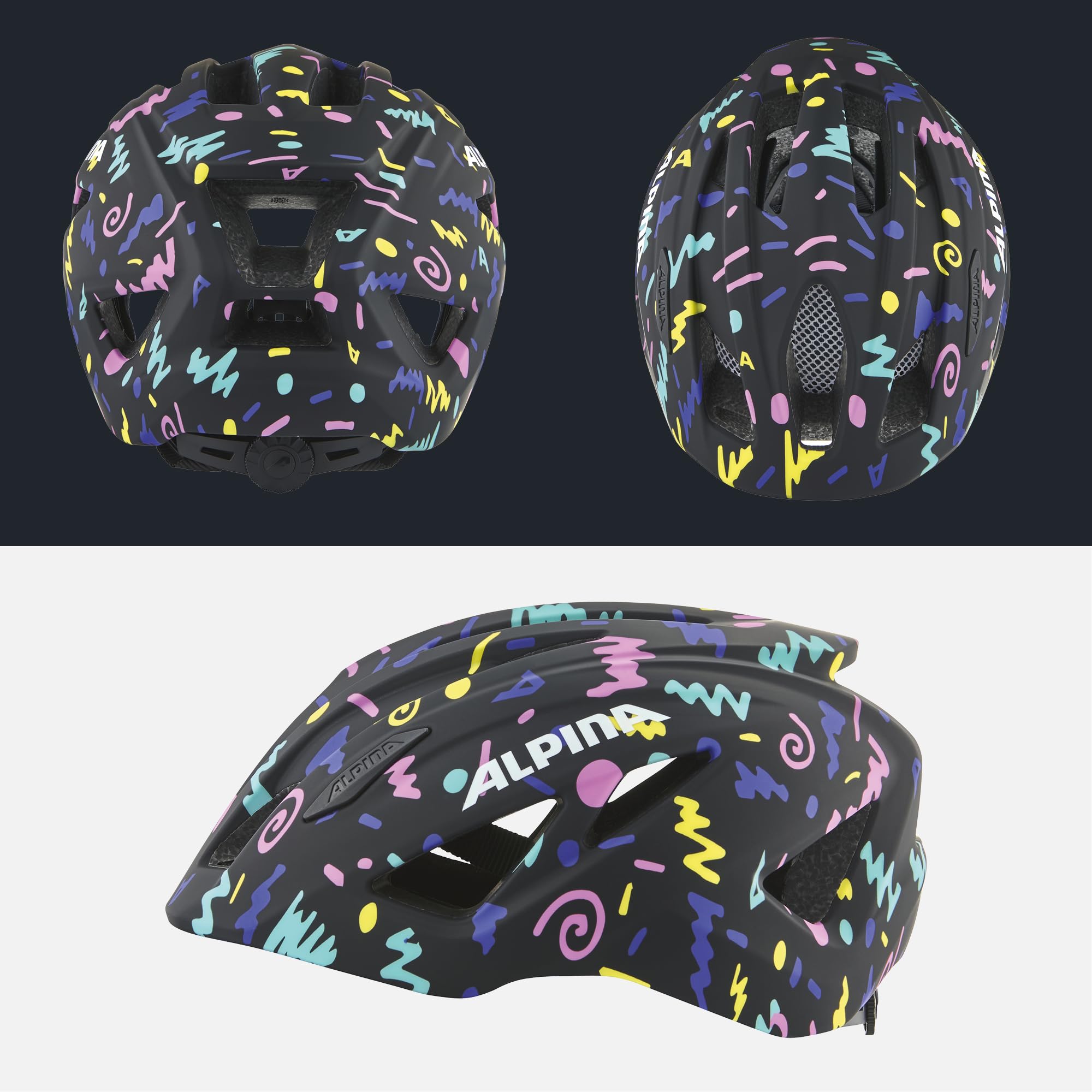 ALPINA PICO, Black-Confetti Gloss, 50-55 cm, Casque de Cyclisme Robuste pour Enfants, Ajustable Individuellement.