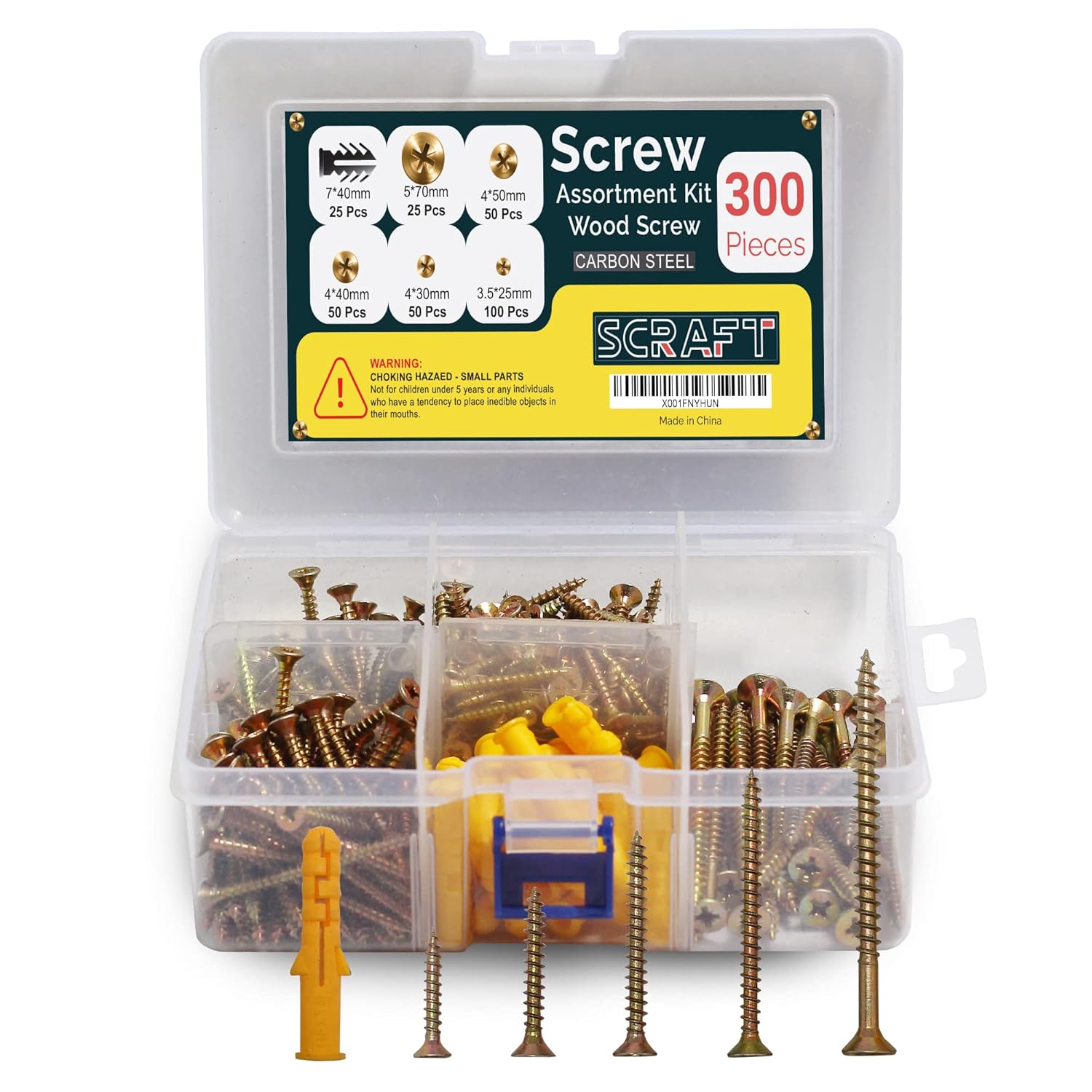 SCRAFT Wood Screws 300 Pieces, RustFree Steel, Brass Color Flathead