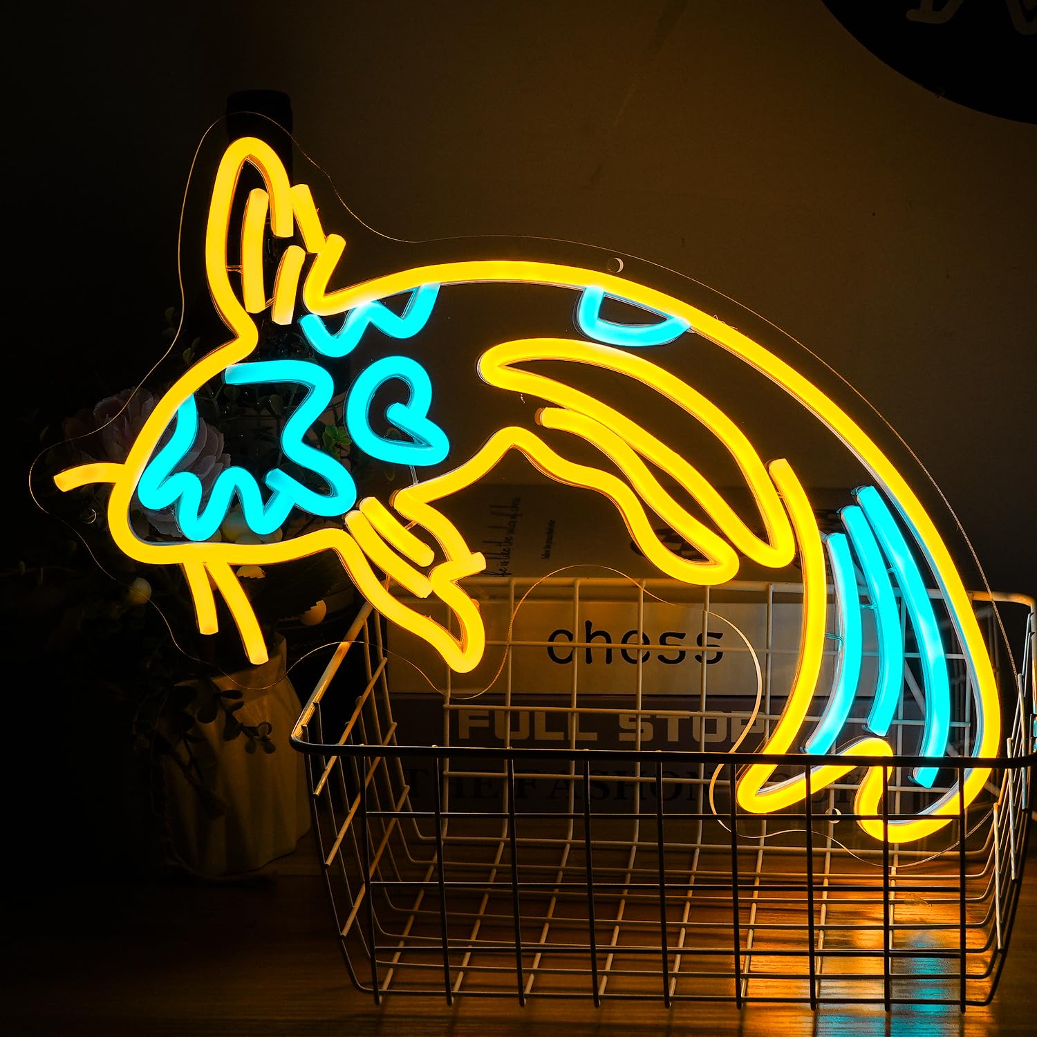 Koi Fish Neon Sign Koi Carp Neon Lights Signs Japanese Fish Led Neon Yellow Blue Lucky Fish Neon Signs for Wall Decor 17�x9.5�with USB/Switch Dimmable Neon Light Signs for Bar, Restaurant, Office, Fishroom,Koi Pond