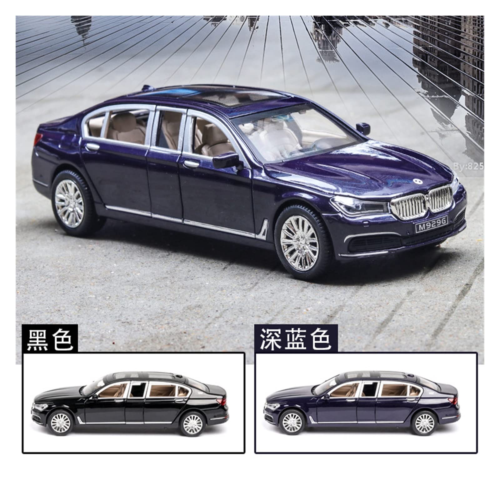 Gotowy model samochodu w skali 1/24 Diecast Pojazdy Zabawkowe Dla BMW 760LI Model Samochodu Dźwięk Światła Kolekcja Model Samochodu Zabawki Prezent Miniaturowa replika samochodu(Black)