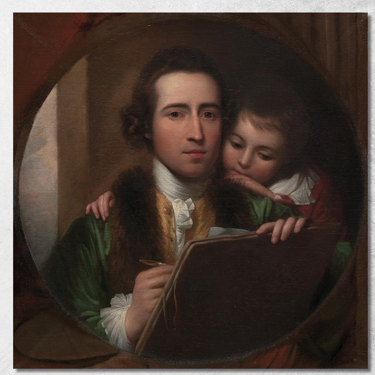 Der Künstler und sein Sohn Raffaello Benjamin West, bwt59 Kunstdruck auf Leinwand, Fine Art, gerahmt, fertig zum Aufhängen, hochwertig, 80 x 80 cm