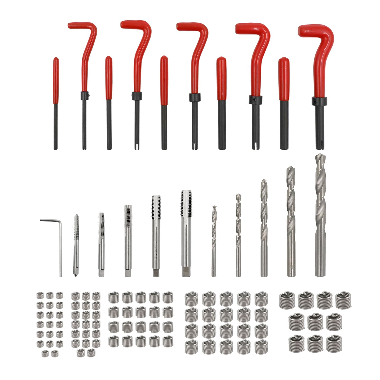 Kit di riparazione per filettatura, 131 pezzi, con inserti M5, M6, M8, M10, M12, manicotti, strumenti di riparazione filettatura, inserti filettati