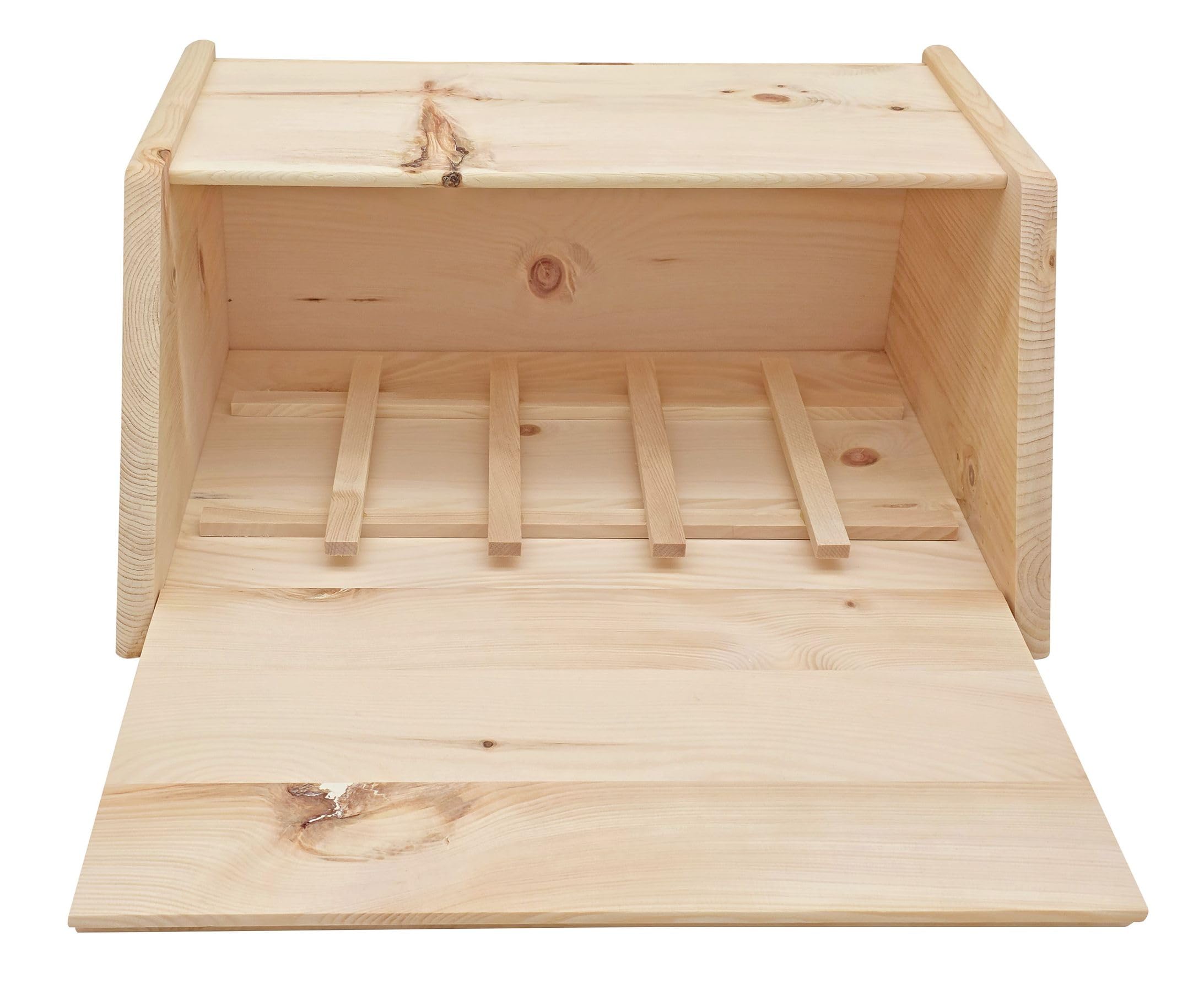 Metallfreie Holz-Brotbox mit Klappe und Gebäckgravur aus Zirbe