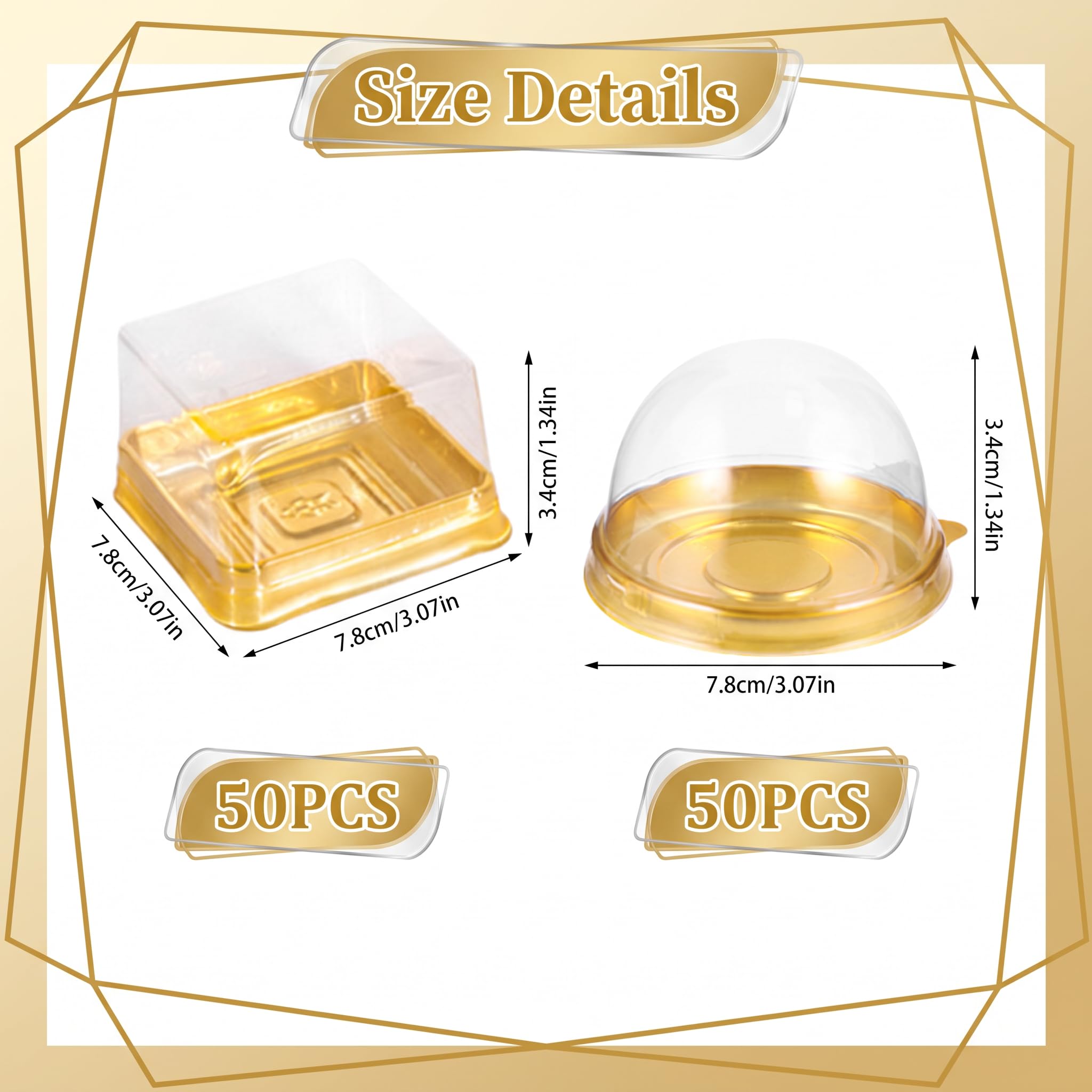 DOITOOL Transparente Mini-Kuchenbox aus Kunststoff, Muffinboxen, 100 Stück, quadratisch, Cupcake-Boxen, Muffin-Kapseln, Einzelbehälter, Box für Hochzeit, Geburtstag, Geschenke, Zubehör (Golden)