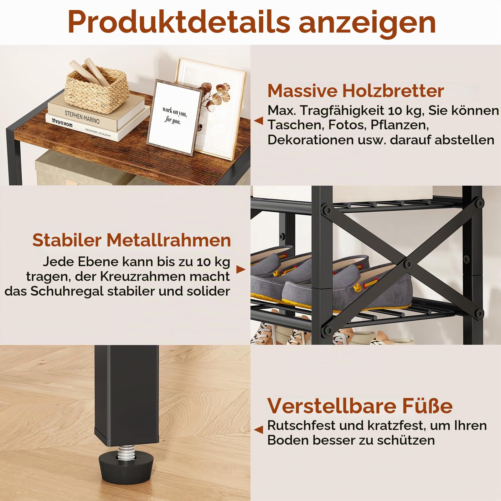 IBUYKE Schmal Schuhregal mit 12 Etagen, Vertikales Hohe Schuhregal mit Ablage für 24 Paar Schuhe, Platzsparend Metall Schuhablage für Eingang Flur Wohnzimmer, Rustikale Braun und Schwarz TXJ012H