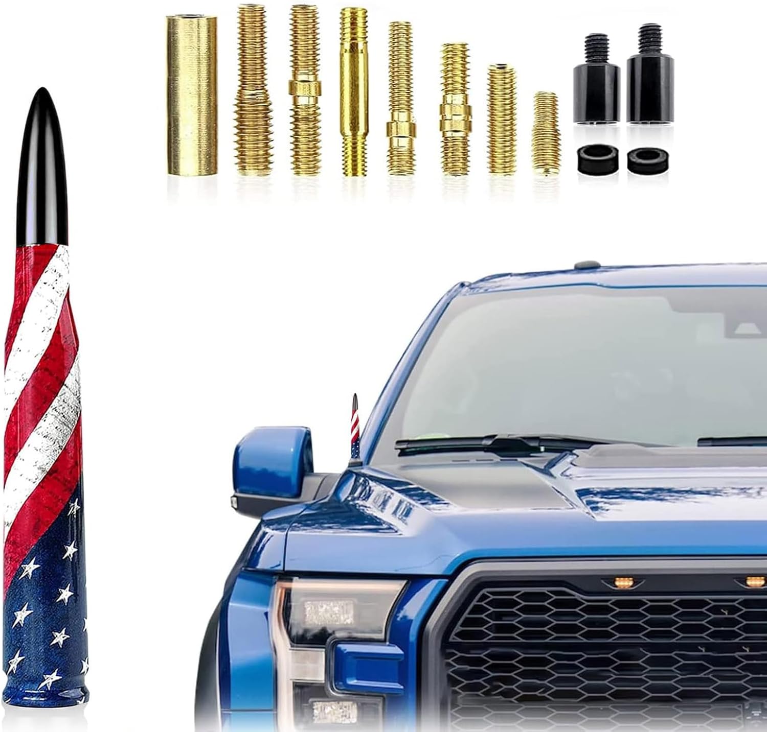 ZKFAR Pack1 American Flag Design Antenna Mast, Car Truck Bullet Antenna, Compatible