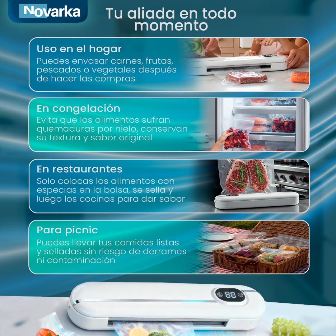 Envasadora al Vacio PORTATIL con 60 Bolsas de REGALO | Selladora al Vacío para tu Cocina | Conserva tus Alimentos | Incluye Abridor de Bolsas.