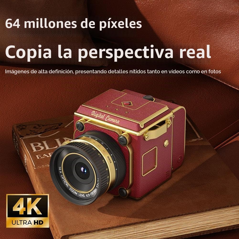 Cámara digital retro de doble lente 4K, mini cámara de vlogging portátil, mini cámaras CCD retro, cámaras CCD con zoom digital de 16X, grabación de video, compartición OTG, para principiantes