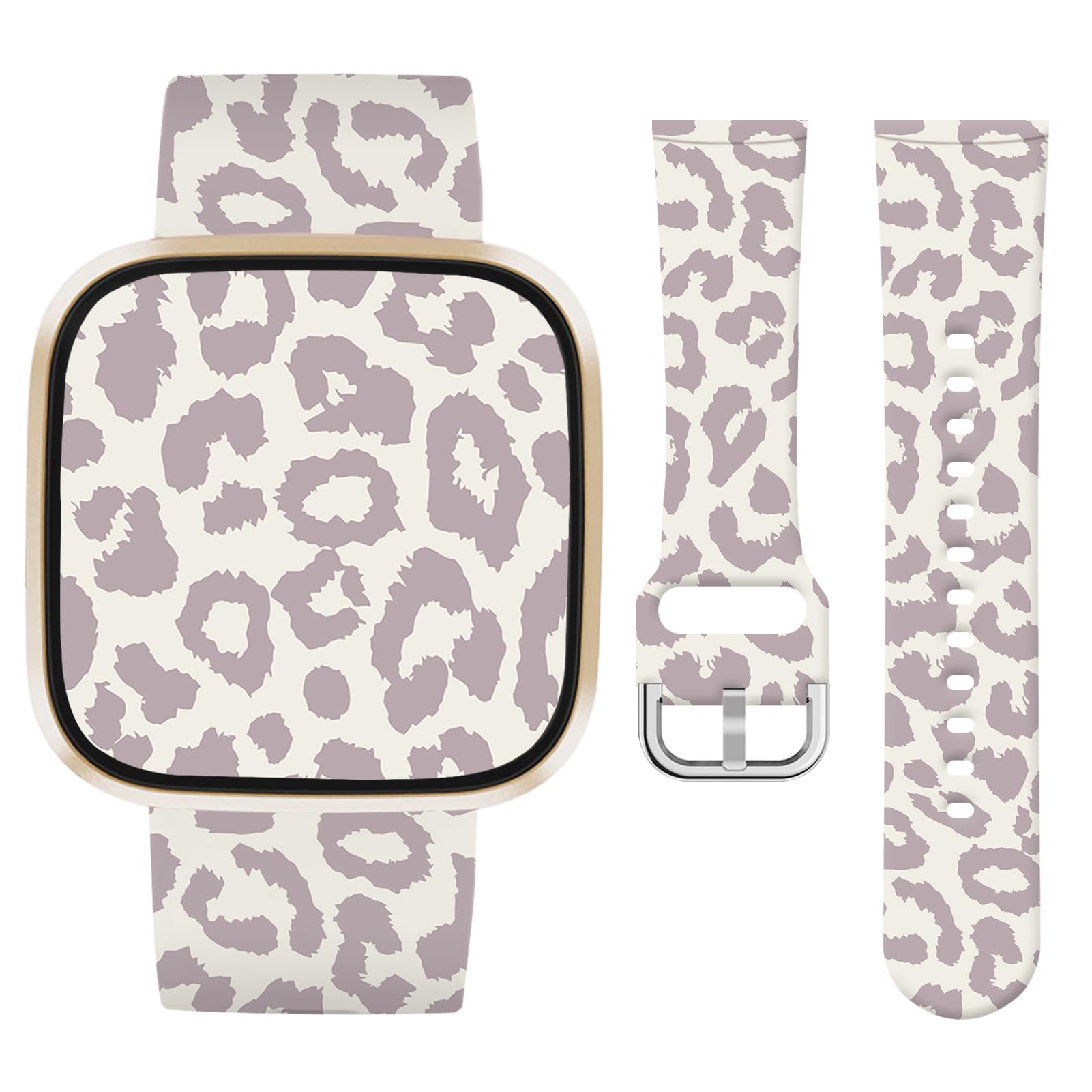 Vozehui Leopard Print Silicone Strap Compatible with Fitbit Versa 4 3/Sense/Sense 2,Soft Silicone Cute Replacement Straps for Women Men — image 1