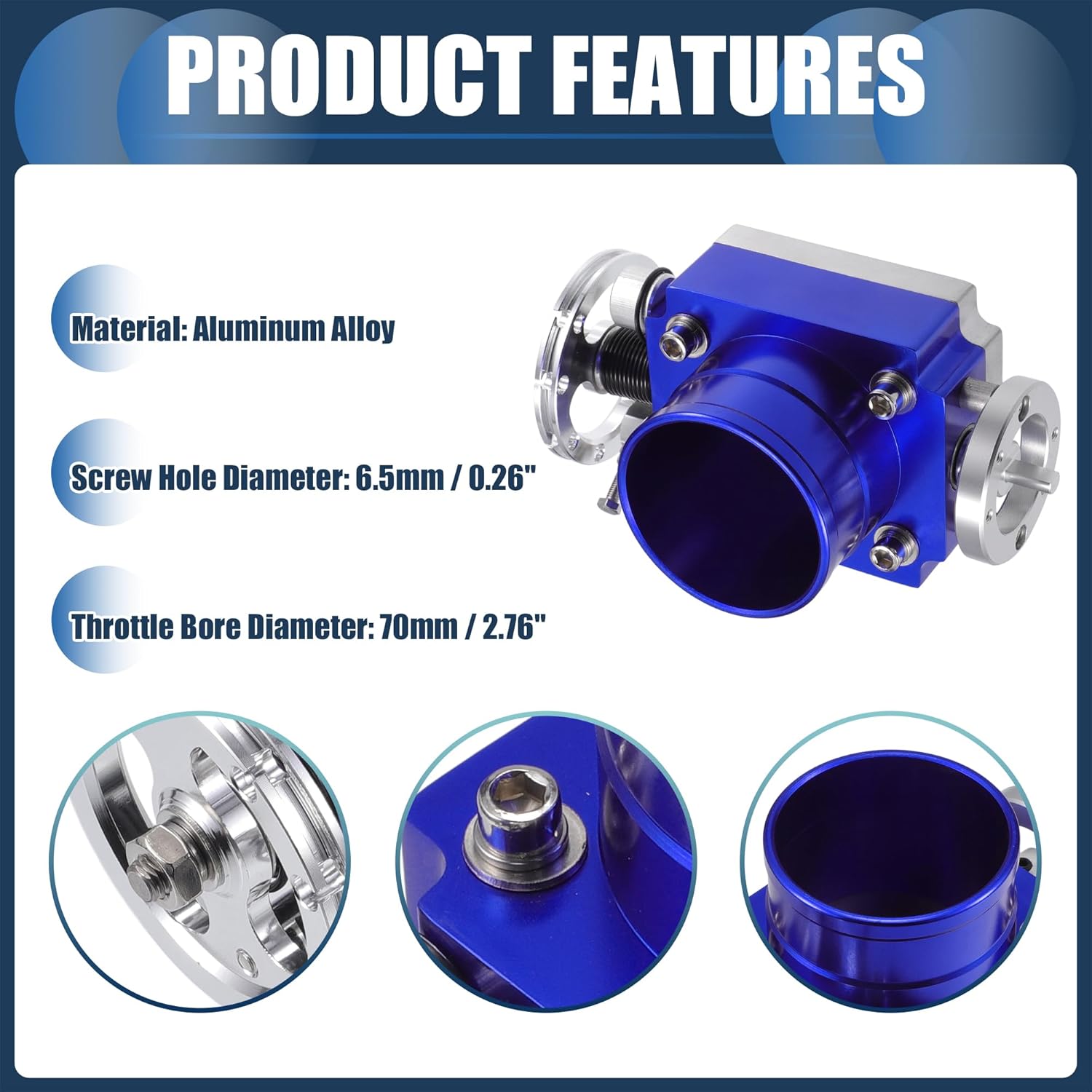 Throttle Body Assembly, 70mm Car Throttle Body Actuator Aluminum Alloy Silver Tone Blue, 1 Pcs