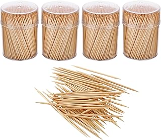 Gmark Bamboo Wooden Toothpicks - 1600 Pieces in Plastic Storage Holder | Sturdy Double Sided for Party, Olive, Fruit, Teeth Cleaning (4 Packs of 400pc) GM1102