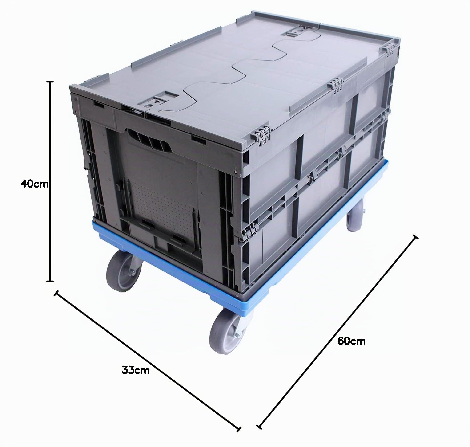 Caja plegable resistente con tapa, contenedor grande 60L, caja de transporte plegable, 60% plástico reciclado, Fabricada en Alemania, Etiqueta Ecológica, 60x40x33 cm, gris