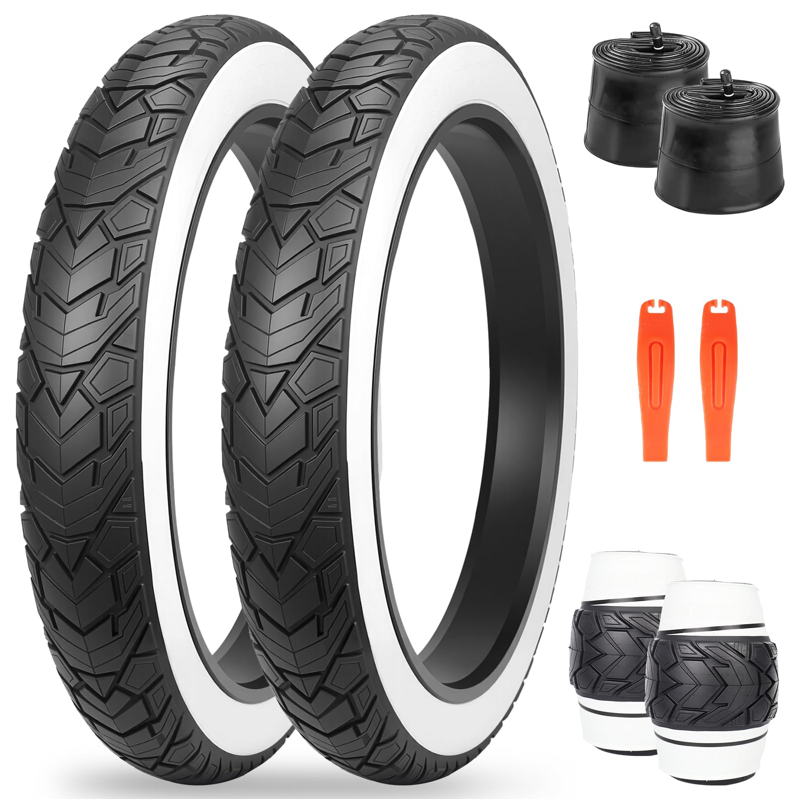 ZUKKA Fat Bike Tyre 26 x 4.0 Inch Mountain Bike Tyre Fat Tyre 26 Inch ETRTO 98-559 with 26 Inch Fat Bike Inner Tube 26 x 4.0 AV35 mm Heavy Duty Deep Grooves Foldable Replacement All Terrain, White