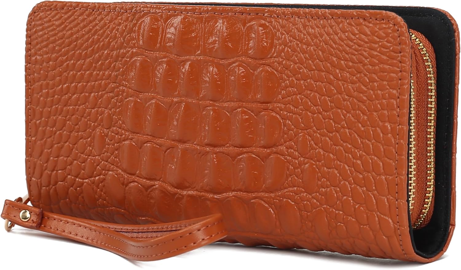 MKF Collection Wristlet Wallet for Women, Leather Crocodile Embossed Wristlet Strap with card slots Purse By Mia K