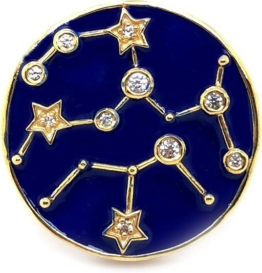 Sterling Silver Over Gold Plated White Zircon With Blue Enamel Zodiac Signs (Scorpio, Virgo, Pisces, Taurus, Libra, Leo, Aries, Aquarius, Capricorn, Cancer, Gemini, Sagitarius) Gift For Her.