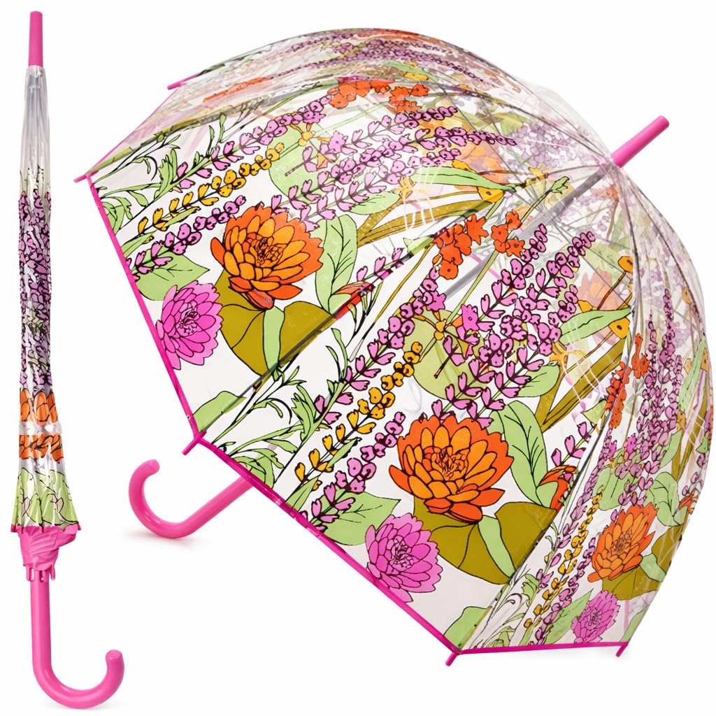 A2Z Clear Bubble Umbrella Walking Umbrellas Dragonfly Transparent Brolly Lilly Flower Dome Canopy Soft Grip Crook Handle Stick Waterproof Rain Wind Protection Lightweight Aluminium Shaft