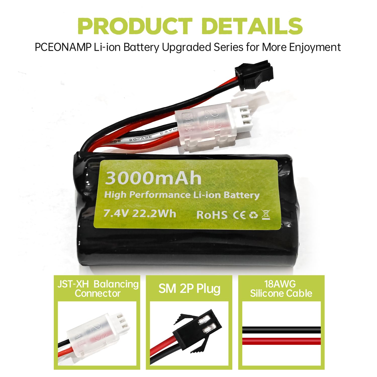 2PCS 7.4V 3000mah 15C 2S batteria agli ioni di litio con spina SM-2P con 2-in-1 caricabatterie per H105 H103 H101 RC Barca MN D99 D99s D90 D91 RC Auto Camion RC Barca Batteria