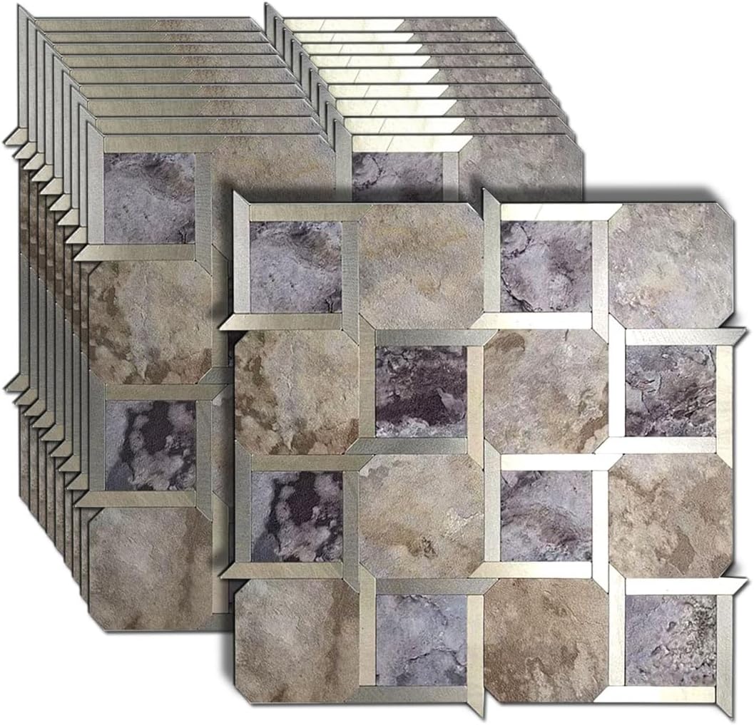 10 Sheets Peel and Stick Backsplash Tile, Self-Adhesive Mosaic Tile, Stick on Kitchen, Bathroom Vanities, Fireplace Décor, Laundry Table (Printed Grey, 10)