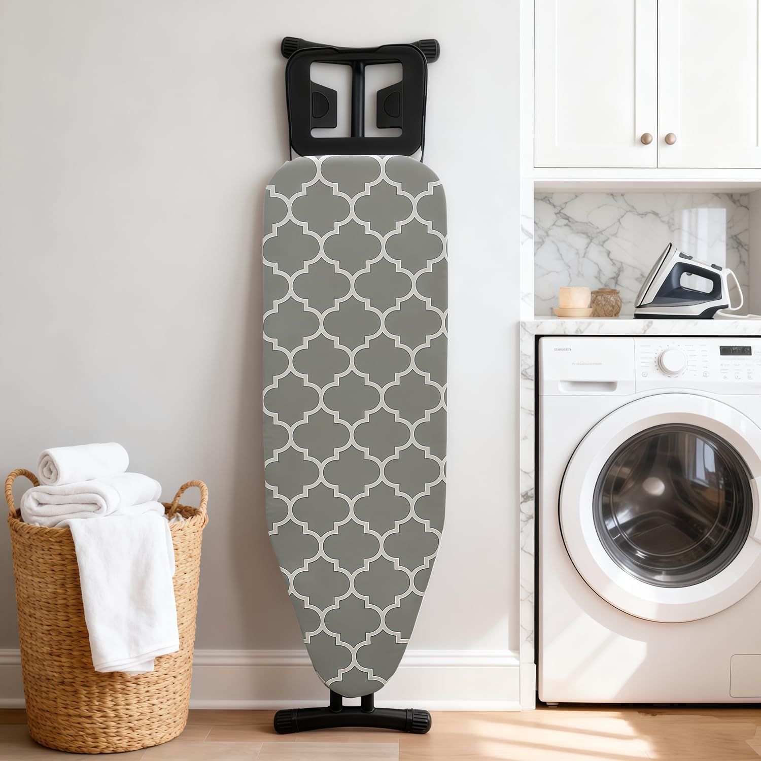 Ironing Board Cover and Pad,Sewn-in Thick Feltpads,Elastic Edge,12"x36"Scorch & Stain-Resistant Replacement Ironing Board Cover,Fits Standard Ironing Boards,Durability&Easy to Install(Grey Grid)