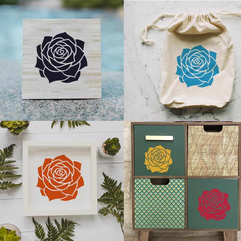 FINGERINSPIRE 5PCS Rose Flowers Painting Stencils with Paint Brush 5 Sizes Reusable Rose Pattern Drawing Template DIY Crafts Floral Petals Stencil Plant Theme Template for Clothes Fabric Decoration