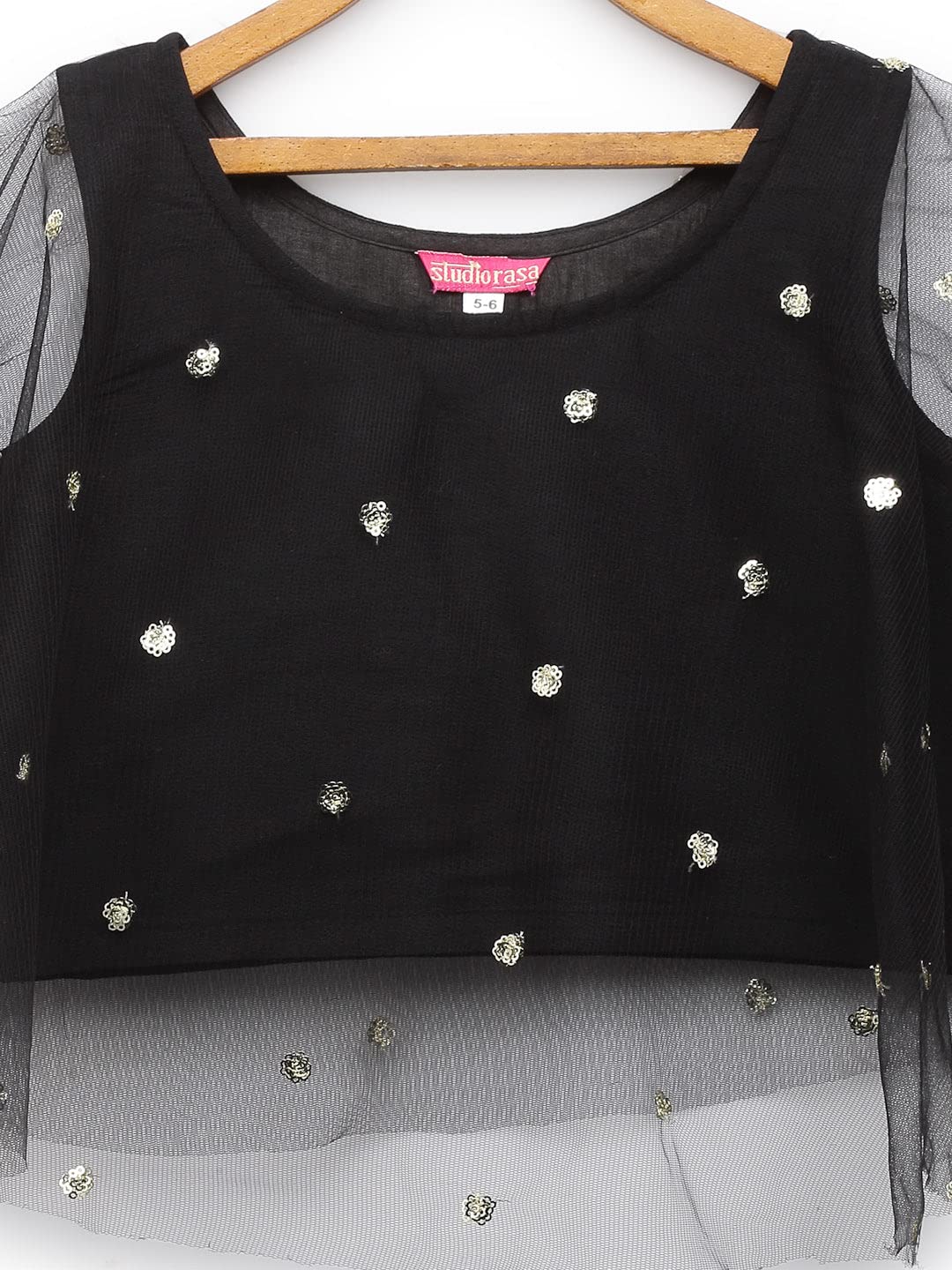 studio rasa Kids Girls Net Sequins Embroidered Cape Top for Festive Wedding (GTC12214/9-10_Black_9-10Y) 1