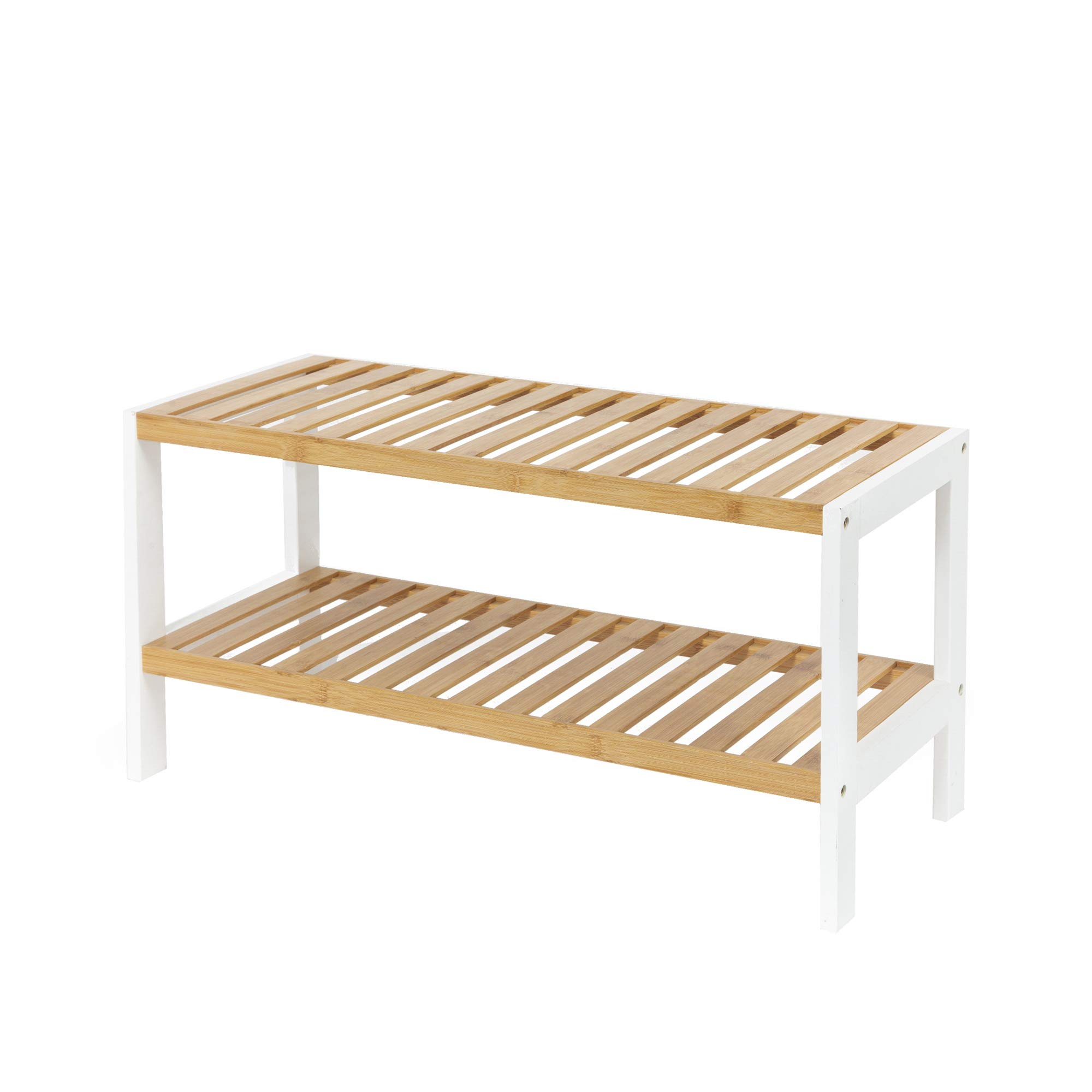 Compactor scaffale per scarpe in bambù Marrone Chiaro e Bianco 70 x 26 x H 33.5 cm