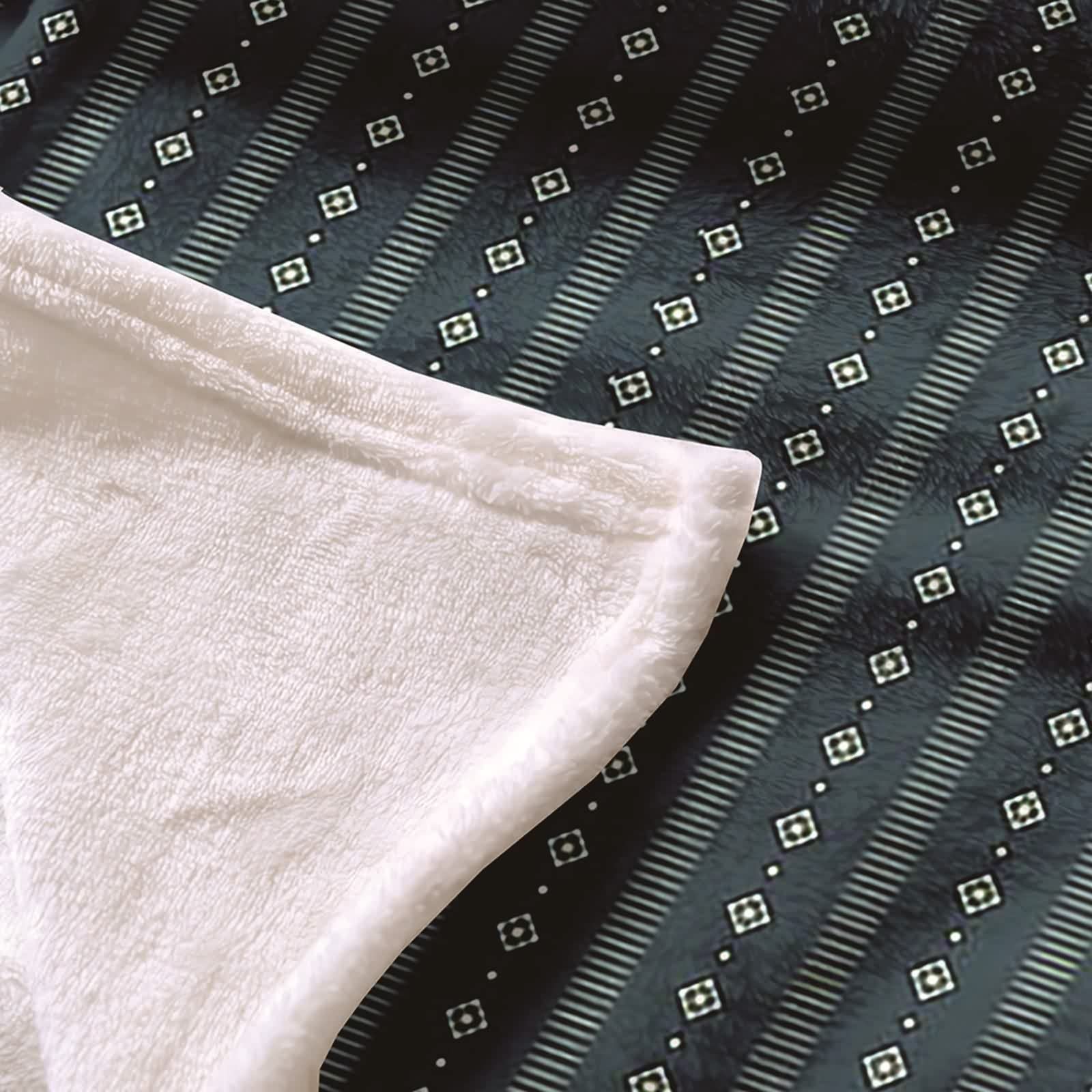 Coperta Invernale Flanella,Coperta Invernale da Divano Motivo a Righe e Quadrati Nero Grigio Coperta da Divano 180x240cm