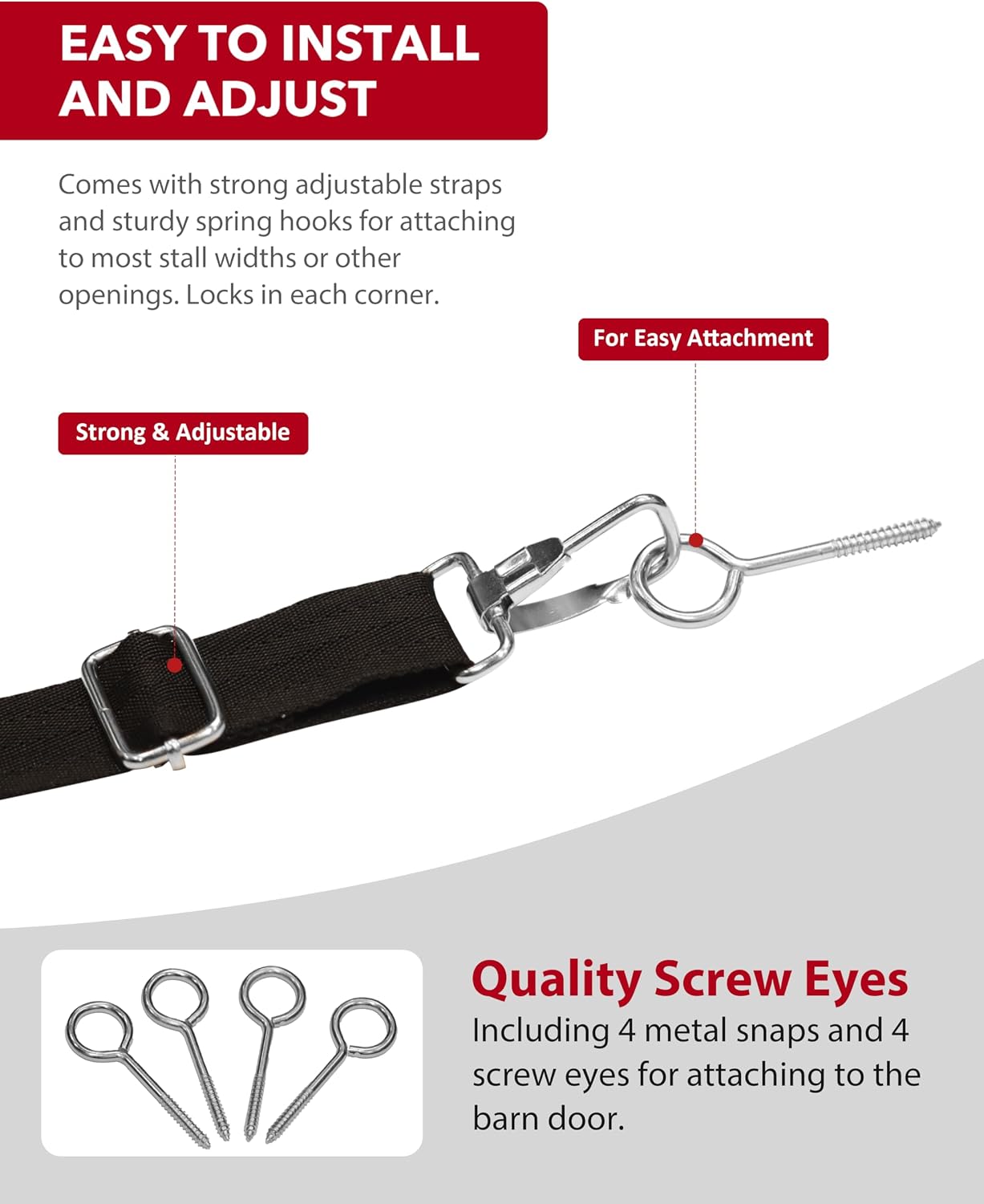 Harrison Howard Stall Guard for Horse Barn with Adjustable Straps and Sturdy Spring Hooks Included Horse Stall Guard, Red