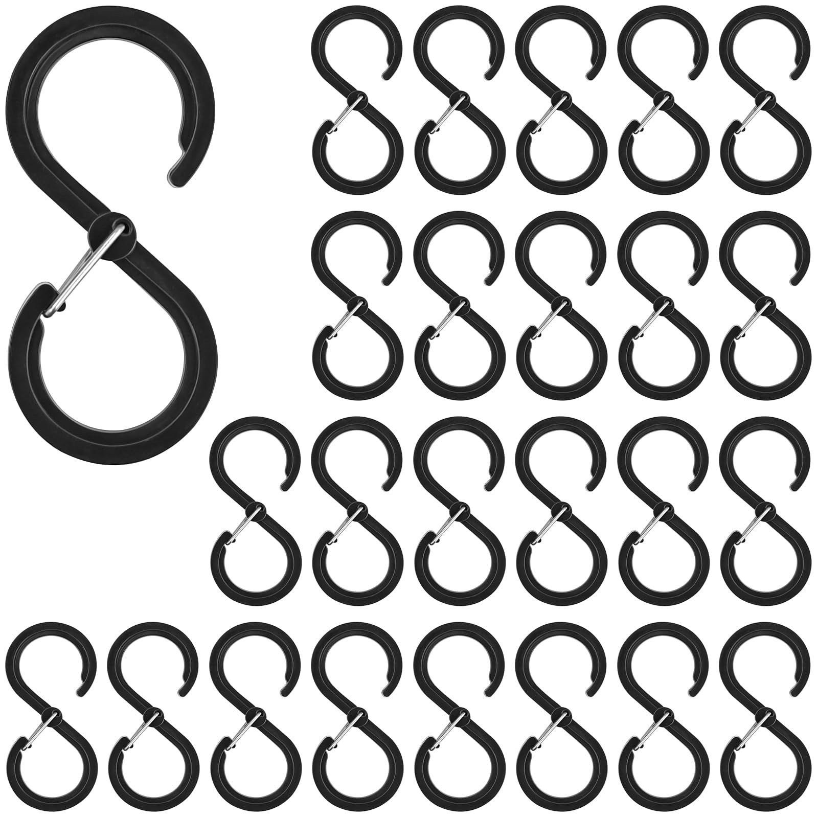 25 ganci a S piccoli, ganci a S per appendiabiti in plastica anti-goccia, ganci con fibbia di sicurezza per cucina, bagno, camera da letto, ufficio, giardino, colore nero