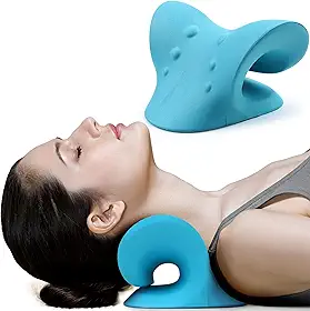 RESTCLOUD Relaxante de pescoço e ombro, dispositivo de tração cervical para alívio da dor na ATM e alinhamento da coluna cervical, travesseiro quiroprático (azul)