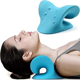 RESTCLOUD Relaxante de pescoço e ombro, dispositivo de tração cervical para alívio da dor na ATM e alinhamento da coluna cervical, travesseiro quiroprático (azul)
