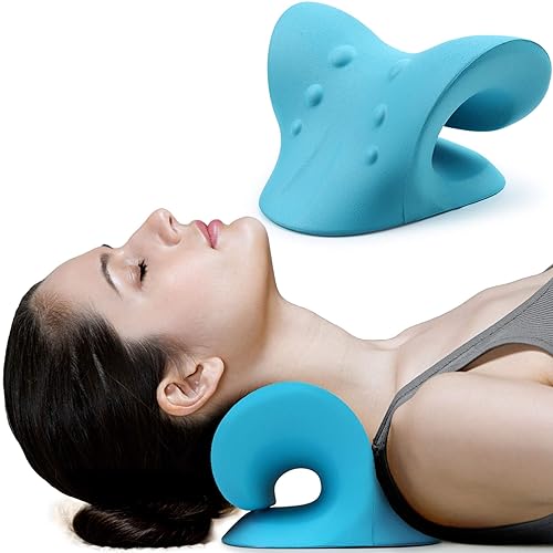 RESTCLOUD Neck and Shoulder Relaxer, Cervical Traction Device for TMJ Pain Relief and Cervical Spine Alignment, Chiropractic Pillow Neck Stretcher (Blue) - Blue