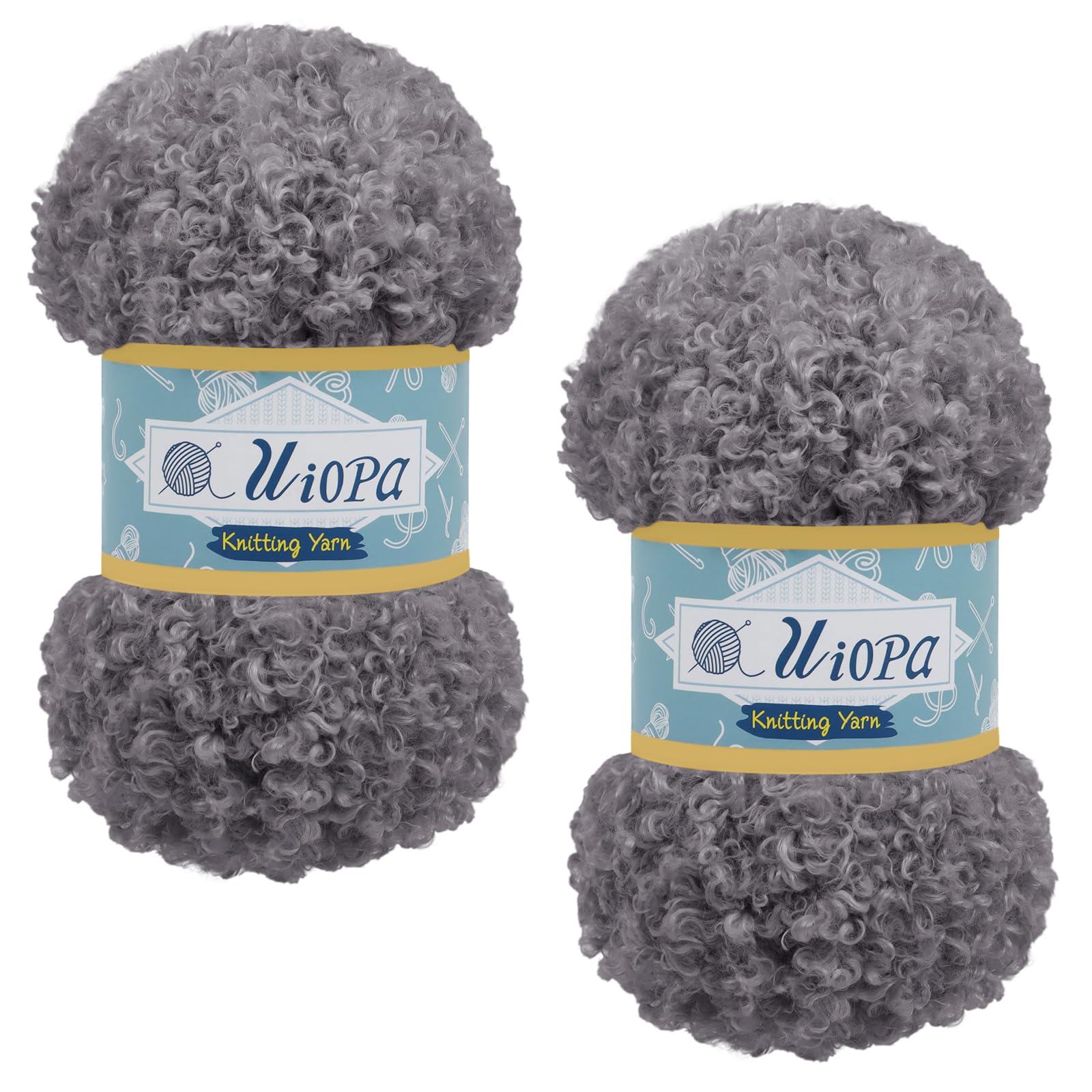 Uiopa 2 Skeins Faux Fur Yarn, 2 x 100g Teddy Fur Fluffy Wool, Polyester Eyelash Yarn Fluffy Chunky Wool for Crocheting Knitting Scarves Hats Bags Slippers DIY Crafts (Dark Grey)