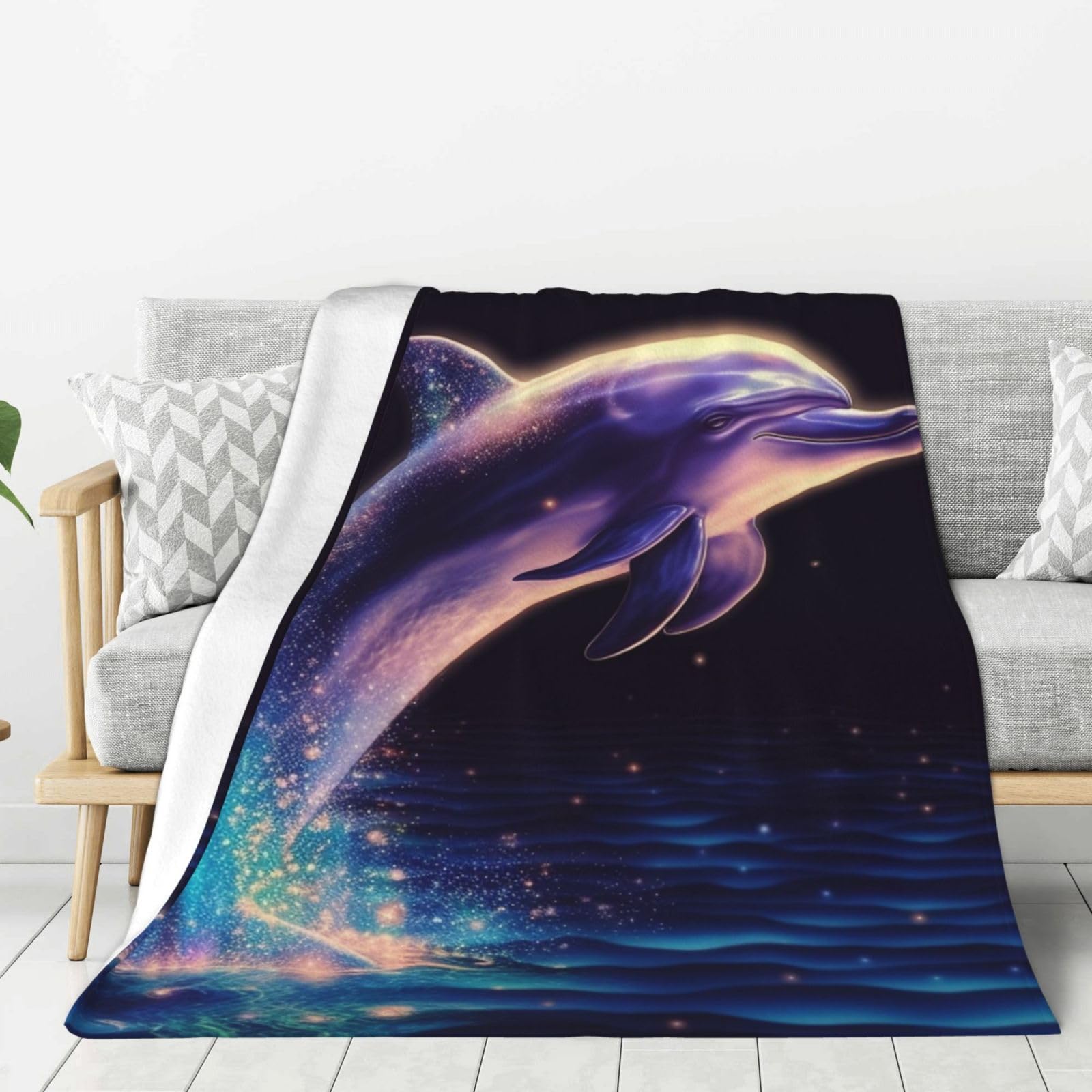 Glitter Dolphin Throw Blanket Plush Flannel Fleece Blanket, Soft Lightweight Cozy Blankets 40"X30" for Bed Couch Sofa Travel