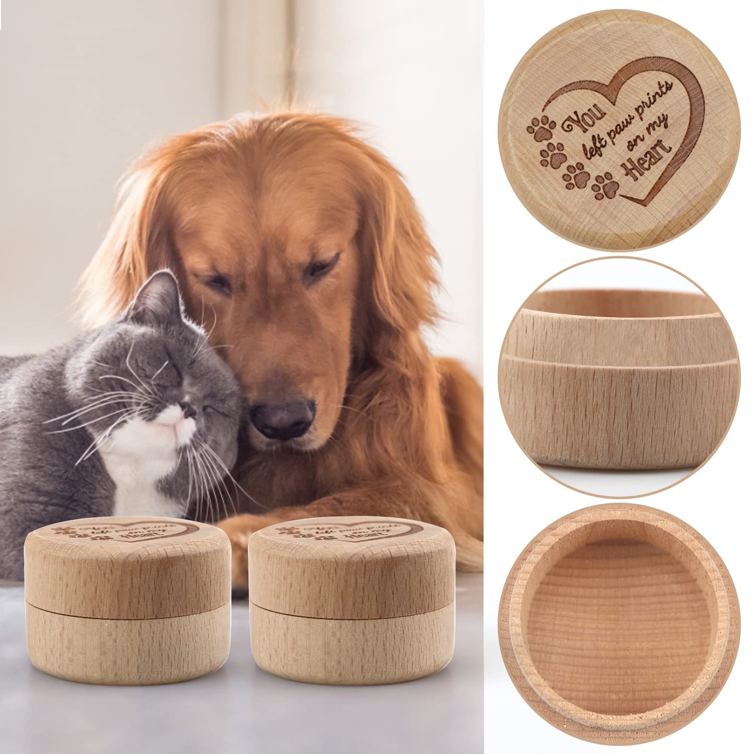 Wooden Pet Memorial Box Carved Souvenir Box Fur Keep Sake Gift For Lost Pet (2pcs Box) - Image 3
