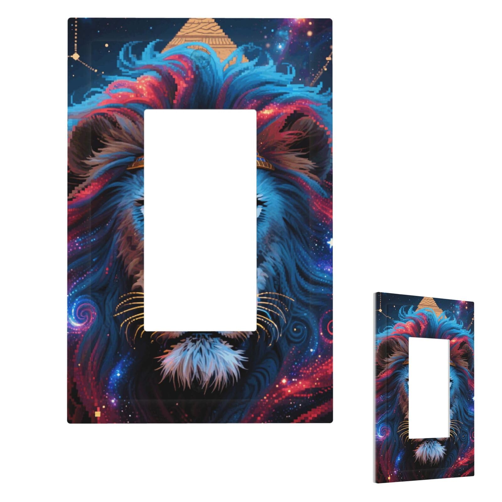 Fekiloot 1 Gang Lion In Mystical Starry Night Wall Plate Cover Modern Decorative Light Switch Cover Unbreakable Receptacle Outlet Covers For Living Room Bedroom Home Decor