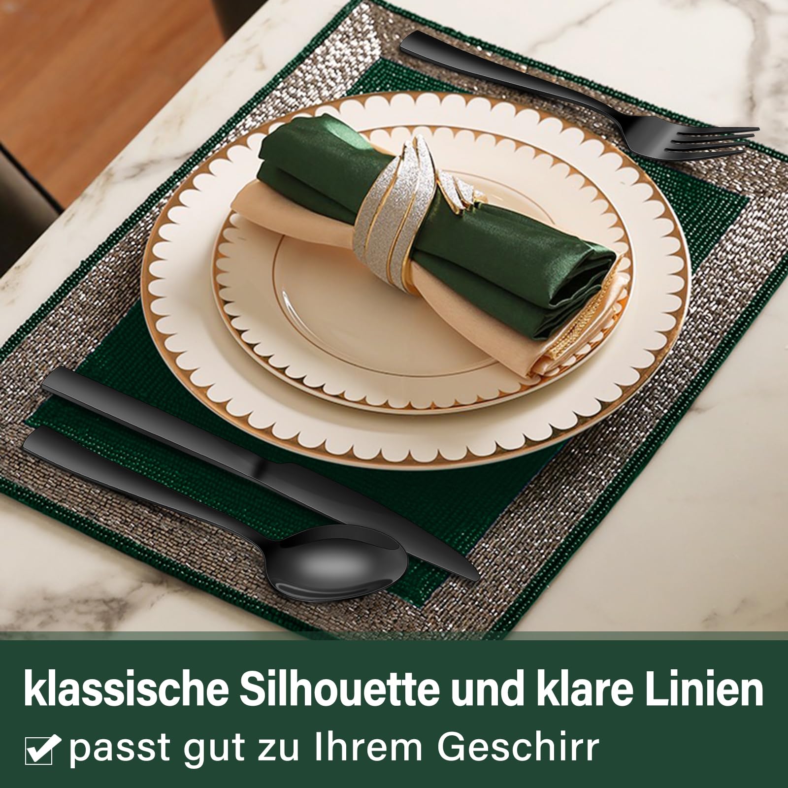 Terlulu 36 teiliges Edelstahl Besteckset mit Steakmesser Schwarz, Besteck Set 6 Personen, Elegantes Essbesteck Set mit Messer Gabel Löffel, Tafelbesteck für Haus/Party/Restaurant, Spülmaschinenfest