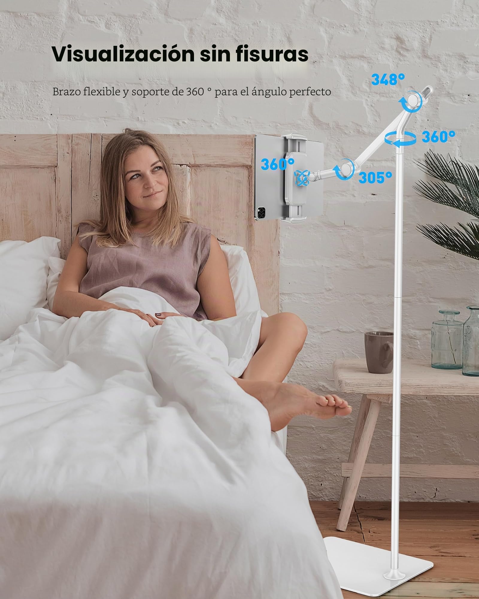 AboveTEK Soporte de suelo para tableta, elegante soporte de suelo ajustable para iPad, soporte de aluminio para tableta y teléfono de rotación de 360° para sofá cama, compatible con dispositivo de 4.7