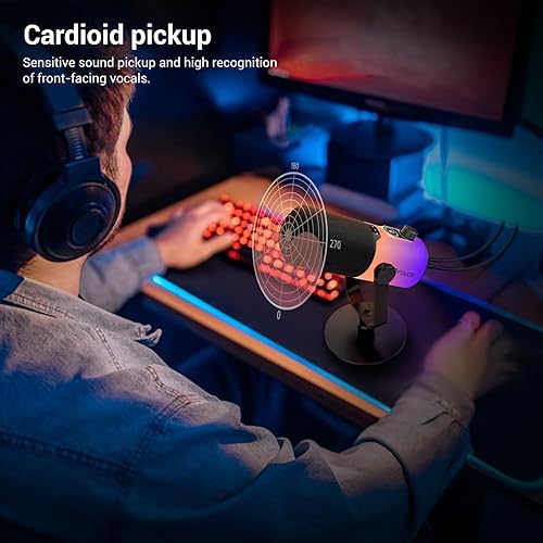 Miniatura 6 de FDUCE Kit de micrófono dinámico para juegos, micrófono de computadora de podcast USBXLR con soporte de escritorio, luz RGB, botón de silencio y