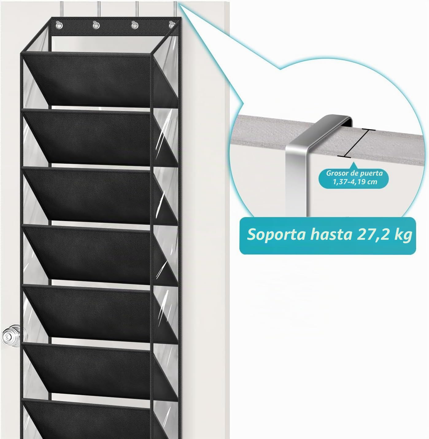 MISSLO Organizador de zapatos de 10 niveles para colgar sobre la puerta, estante para zapatos transparente con bolsillos profundos, gran soporte para zapatos en la parte trasera de la puerta, para 20