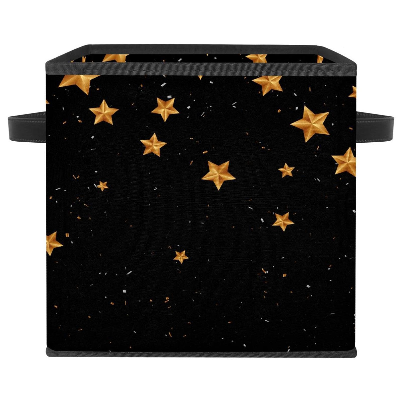 Boîte de rangement pliable en tissu noir motif étoiles avec poignées