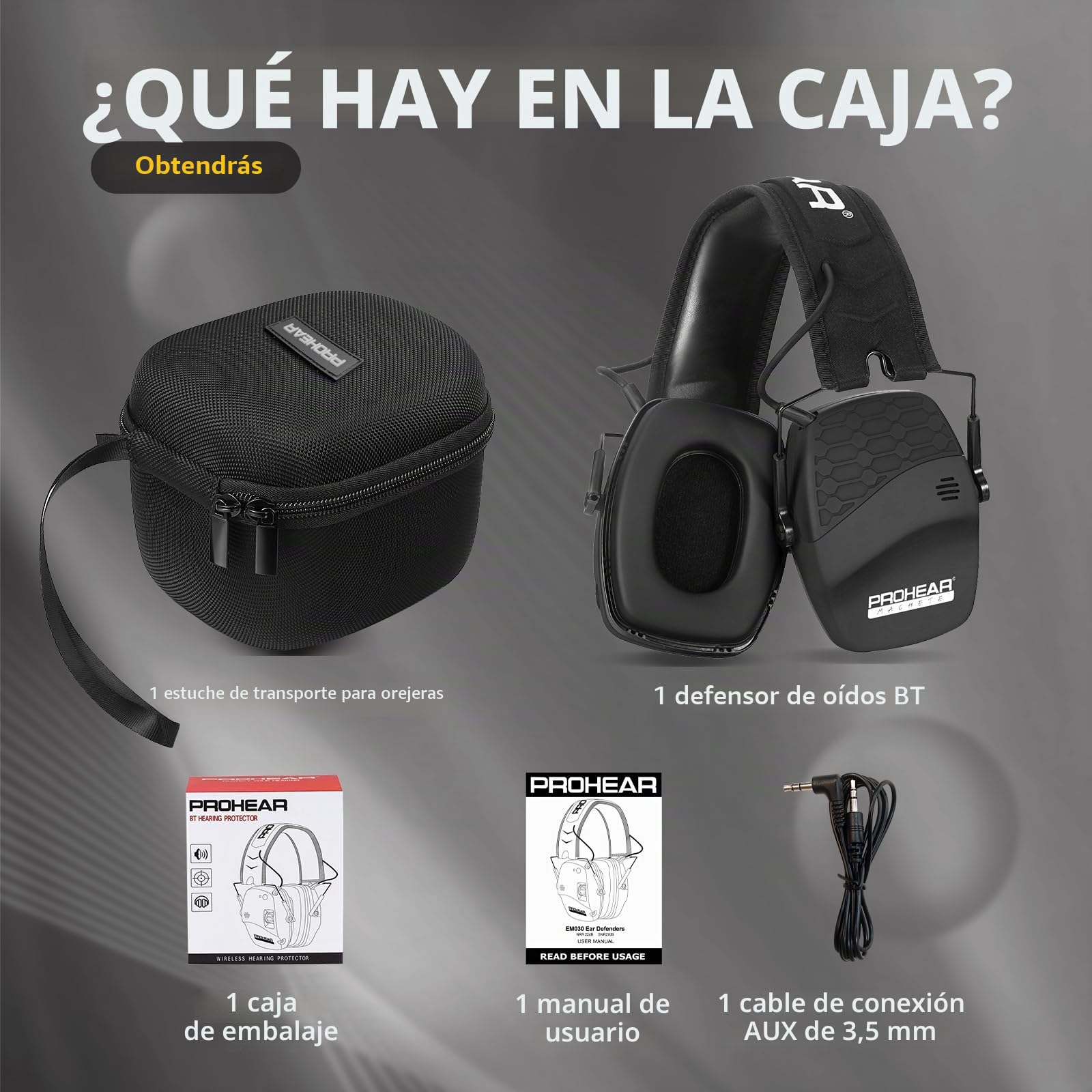 PROHEAR Protección auditiva electrónica para tiro, protector de oídos para campo de tiro, orejeras activas con reducción de ruido y amplificación de sonido para caza, NRR 22 dB SNR 27 dB, Negro, BT