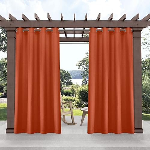 Exclusive Home Biscayne - Panel de cortina con ojales texturizados en dos tonos para interiores y exteriores, 54 x 84 pulgadas, naranja Meca, juego