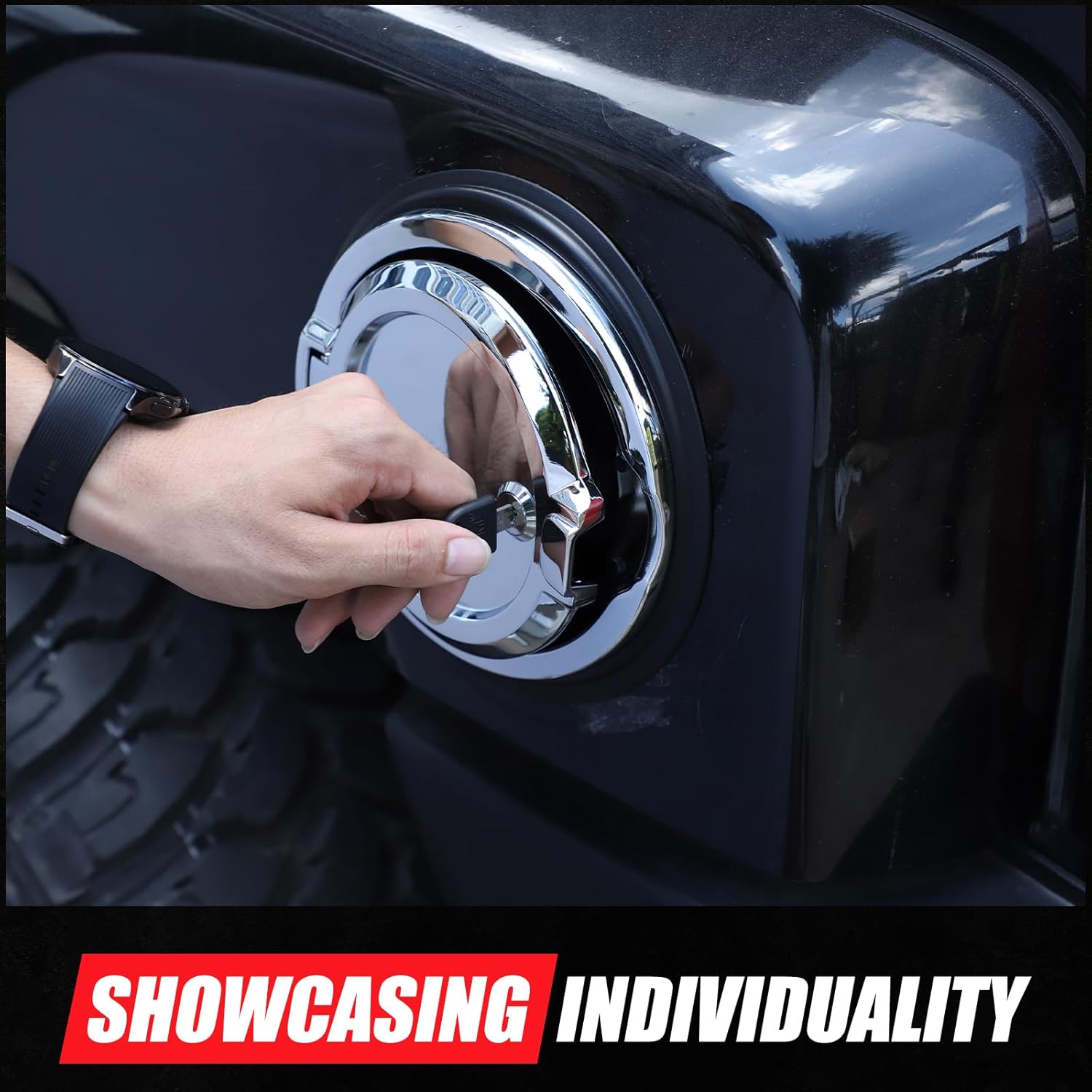 PIUGILH Locking Fuel Filler Tank Door Compatible with Hummer H3 2005-2009 Exterior Accessories, Lock Fuel Filler Tank Door Gas Tank Cap Cover (Silver)