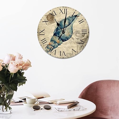 Miniatura 298 de ArogGeld Reloj de pared con diseño de estrella de mar antigua francesa, de cloruro de polivinilo, con números romanos, de 10 pulgadas, funciona